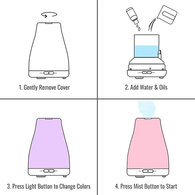HealthSmart Essential Oil Diffuser, Cool Mist Humidifier and Aromatherapy Diffuser with 150ML Tank Ideal for Small Rooms, Adjustable Timer and Mist Mode, White - Image 4