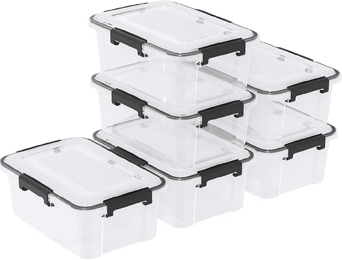 12 Quart Plastic Gasket Box with Tight Latch and Seal, Storage Bins with Snap Lid, Clear Latching Storage Box, 6 Packs - Image 9