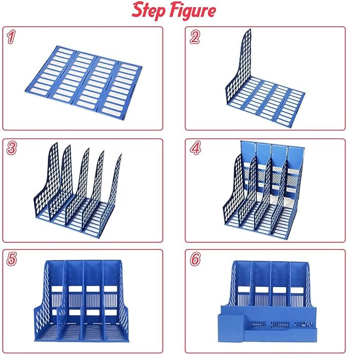 SAYEEC Magazine File Holder with Pen Holder and Storage Case, Plastic Desk Organizer File Folder Holder with 4 Vertical Compartments, Sturdy Desktop Binder Organizer for Office, School, Home (Blue) - Image 7