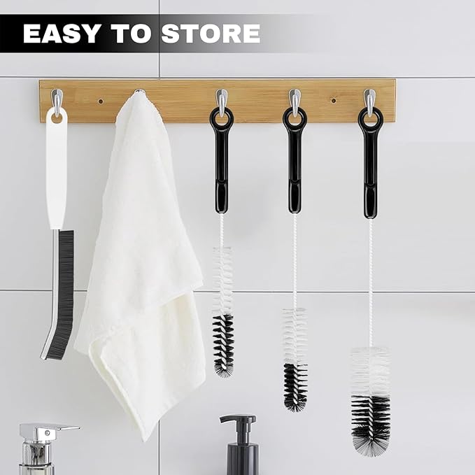 4 Pack Bottle Cleaning Brush Set with Built-in Tweezer – Flexible Long Handle Brushes (15.75"/14.17"/10.24") + 3.94" Hard Bristle Gap Brush for Narrow Bottles, Cups, Tubes, and Lids - Image 8