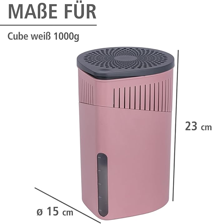 WENKO Portable Dehumidifier Drop Design, Compact and Rechargeable Dehumidifier for Bathroom, Closet, Bedroom, Garage, Covers up to 2800 Cubic Feet, 2.2 lbs, Pink, 5.9 x 9.1 x 5.9 in - Image 6