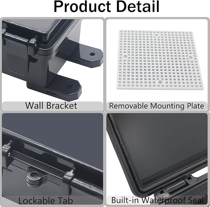 Junction Box, Hinged Black Clear Cover IP67 Waterproof ABS Project Box with Mounting Plate Electrical Box Enclosure with Wall Bracket 5.9 x 5.9 x 3.5inch(150x150x90mm) - Image 4