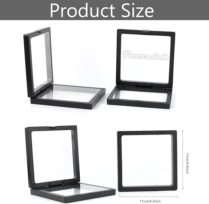 Framendino, 20 Pack Black 3D Floating Frame Display Case Challenge Coin 4.3x4.3x0.8 Holder Stands Jewelry Storage Box for AA Medallion Shells Gems - Image 2