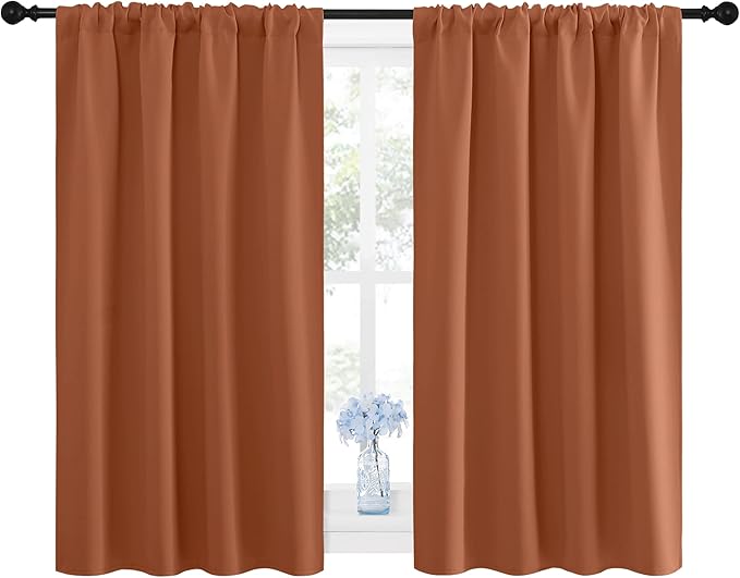 NICETOWN Blackout Curtains and Drapes - Thermal Insulated Solid Rod Pocket Blackout Draperies/Panels (Burnt Orange, 1 Pair, 42 by 48 inches) - Image 2