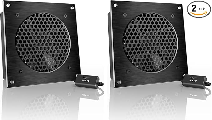 AC Infinity AIRPLATE S3, Quiet Cooling Fan System 6" with Speed Control, for Home Theater AV Cabinets (Pack of 2) by ACInfinity