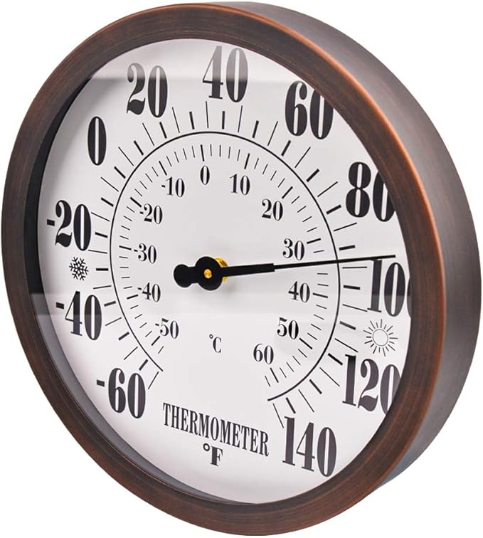 12" Large Outdoor Thermometer - Garden Thermometer Outdoor Decorative, Weather Thermometer Indoor Outdoor with Stainless Steel Enclosure, No Battery Needed - Image 4