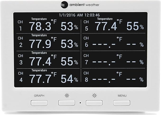 Ambient Weather WS-3000-X8 Thermo-Hygrometer Wireless Monitor w/ 8 Remote Sensors - Logging, Graphing, Alarming, Radio Controlled Clock - Image 2