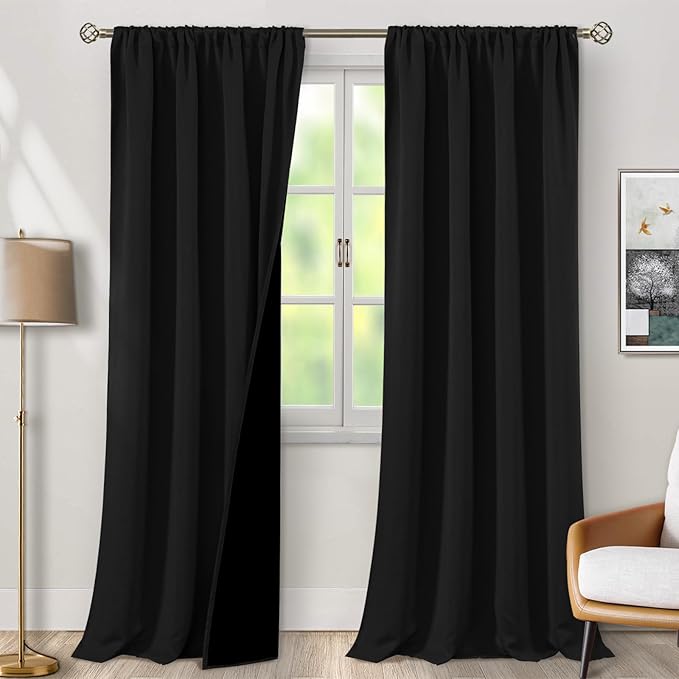 BGment Black Blackout Curtains for Living Room 108 Inch Long, Extra Long Thermal Insulated 100% Room Darkening Soundproof Energy Saving Rod Pocket Window Curtains, 2 Panels, Each Panel 52 Inch Wide by BGment