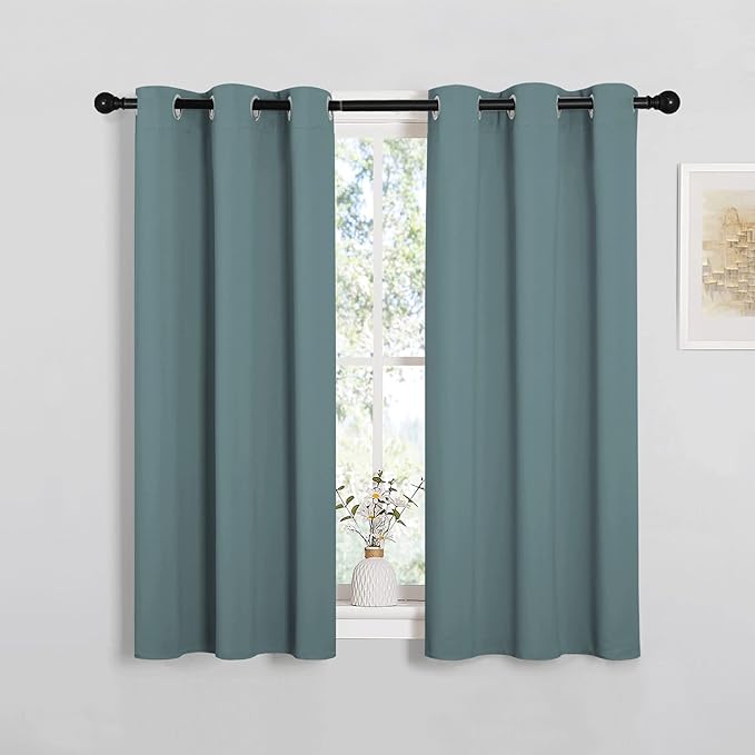 NICETOWN Modern Blackout Curtains Noise Reducing, Thermal Insulated and Privacy Room Darkening Drape Panels for Boy's Guest Room Door Small Short Window (Greyish Blue, 2 Panels, W34 x L45 -Inch) by NICETOWN