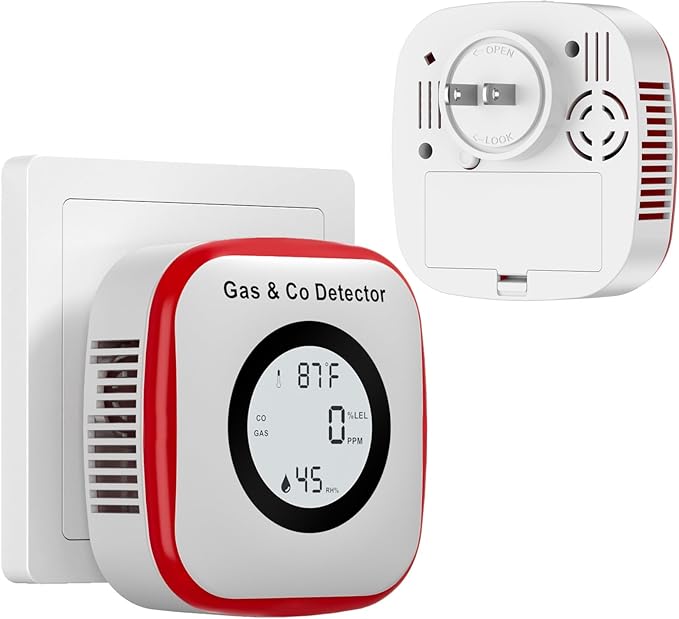 Carbon Monoxide Detectors & Gas Leak Detector, Carbon Monoxide Detectors Plug in & Battery Backup with Temperature Humidity Sensor Built-in, Natural Gas Detector Sound & Light Warning for Home by NICGOLDetectorsforHomeSafe
