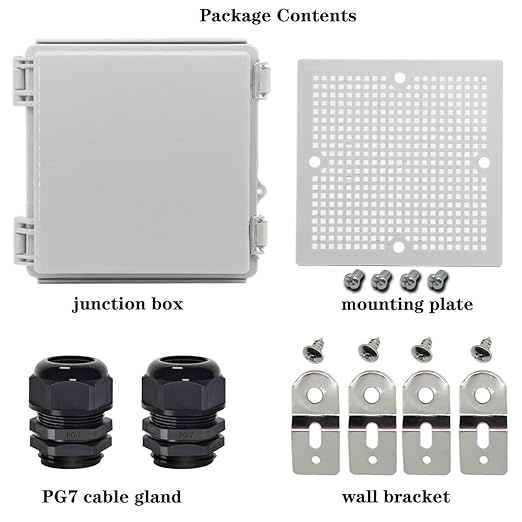 Zulkit Junction Box,IP67 Waterproof Electrical Box Hinged Cover Stainless Steel Latch Plastic Enclosure for Project with Mounting Plate Wall Bracket and 2 Cable Gland Grey 5.9"x5.9"x3.5"(150x150x90mm) - Image 6