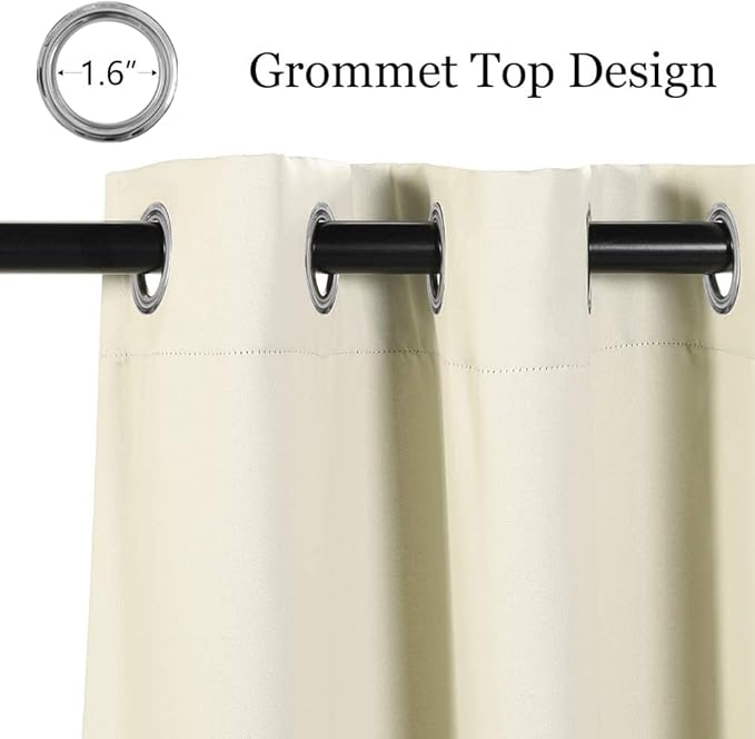 MYSKY HOME Beige Curtains for Kids Room 45 Inch Blackout Curtains for Boys Bedroom, Grommet Room Darkening Curtain, Amazing Triple Weave Thermal Insulated Curtain, 1 Panel, 42 x 45 Inch, Beige - Image 2