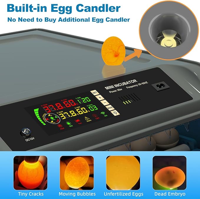 Egg Incubator for Hatching Eggs - Chicken Egg Incubator with Automatic Egg Turning, Humidity Control, Water Adding System, Egg Candler, Ideal for Chicken, Duck, Quail Eggs (24 Eggs) - Image 5