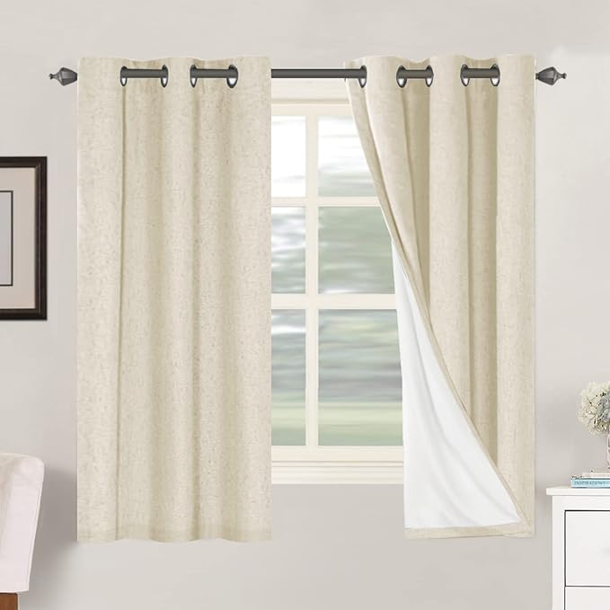 H.VERSAILTEX 100% Blackout Curtains for Bedroom Thermal Insulated Linen Textured Curtains Heat and Full Light Blocking Drapes Living Room Curtains 2 Panel Sets, Bleached Sand, 42x63 Inch by HVERSAILTEX