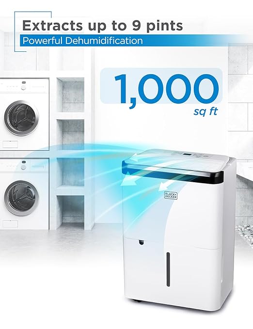BLACK+DECKER 1000 Sq. Ft. Dehumidifier for Home, Bedroom and Basement, Up To 9 Pints Per Day, ENERGY STAR Certified, 3.3-Pint Bucket, LED Display, Auto Defrost & Restart, BDT08TW, White - Image 2