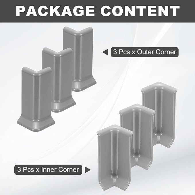 uxcell Self Adhesive Baseboard Corner Blocks, 3.23 Inch Wall Edge Corner Protector 3 Inside + 3 Outside Corners-Connector for Wall Floor Furniture Edge(Gray) - Image 3