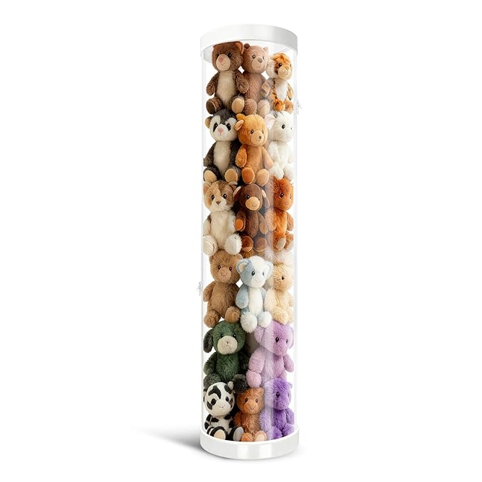 Stuffed Animal Storage Tube, 47x11 Inch Large Capacity Toy Storage Organizer with Zipper - Easy Assembly & Space Saving for Plush Toys, Ideal for Playrooms Living Rooms Bedrooms (ivory white) by Mocuba
