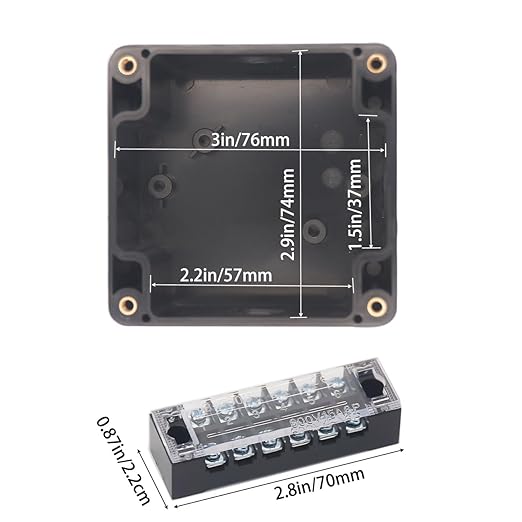 Watertight Junction Box, IP67 Waterproof Electrical Project Box with 4P 15A Barrier Terminals,1 in/2 Out Cable Glands Electronic Enclosure 3.26" x 3.18" x 2.2" - Image 3