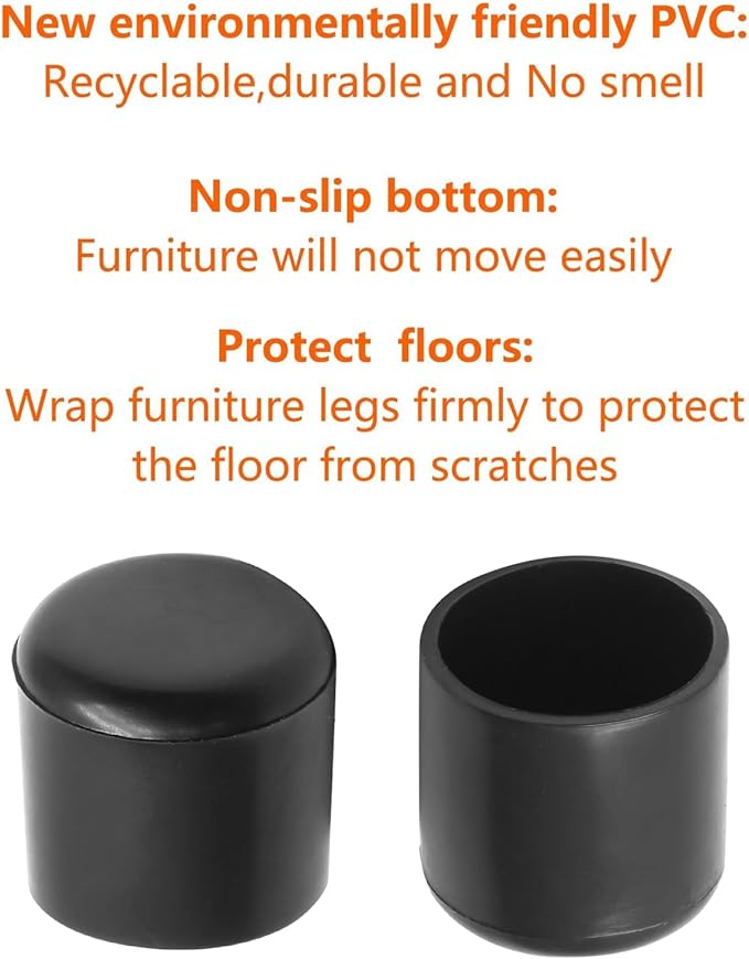 40 Pcs Round Rubber Furniture Leg Caps, 3/4"(19mm) Vinyl Flexible Chair Leg Floor Protectors/Covers Plastic End Caps for Patio/Indoor Furniture Leg Caps Railing (Black) - Image 4