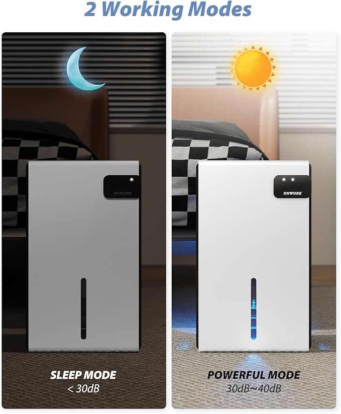 Dehumidifier, 95 OZ Dehumidifiers for Home (800 sq.ft), Quiet Small Dehumidifiers for Bedroom Bathroom Basements Closet RV, Auto Shut Off, Two Working Models and 7 Colors LED（White） - Image 6