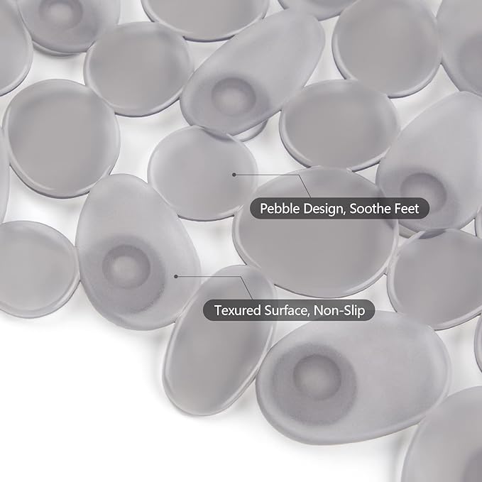 WELTRXE Non Slip Bathtub Mat 35 x 16 Inches Pebbles Shower Mats with Suction Cups, Drain Holes for Bathroom Showers, Tub, Machine Washable Bathroom Mats BPA, Latex Free Safe Tub Mats - Clear Gray - Image 4