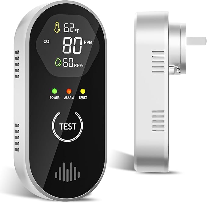 3-in-1 Carbon Monoxide Detectors with Temp & Humid, Plug in, 85dB Audible & Visual CO Alarm, LCD Digital Display, Easy to Install,Test Button, Portable for Bedroom/Office/Camper, Gives Peace of Mind by COCHYSCELA