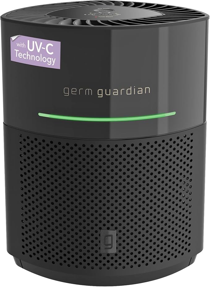 GermGuardian Airsafe+ Air Purifier for Home, for Wildfire Smoke, Pets, Pollen, Odor, Large Rooms Up To 1043 Sq. Ft. with HEPA Pure Air Filter, UV-C Light & Air Quality Sensor, 12", AC3000B, Black by GuardianTechnologies