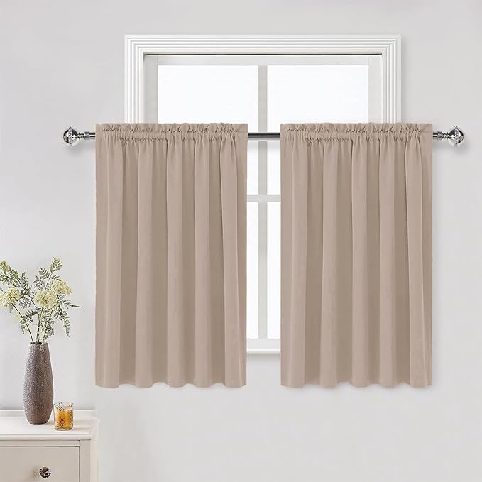 DWCN Blackout Curtains for Living Room Thermal Insulated, Energy Saving & Noise Reducing Bedroom Curtains, Camel, W 60x L 36 Inch, Set of 2 Rod Pocket Curtain Panels by DWCN