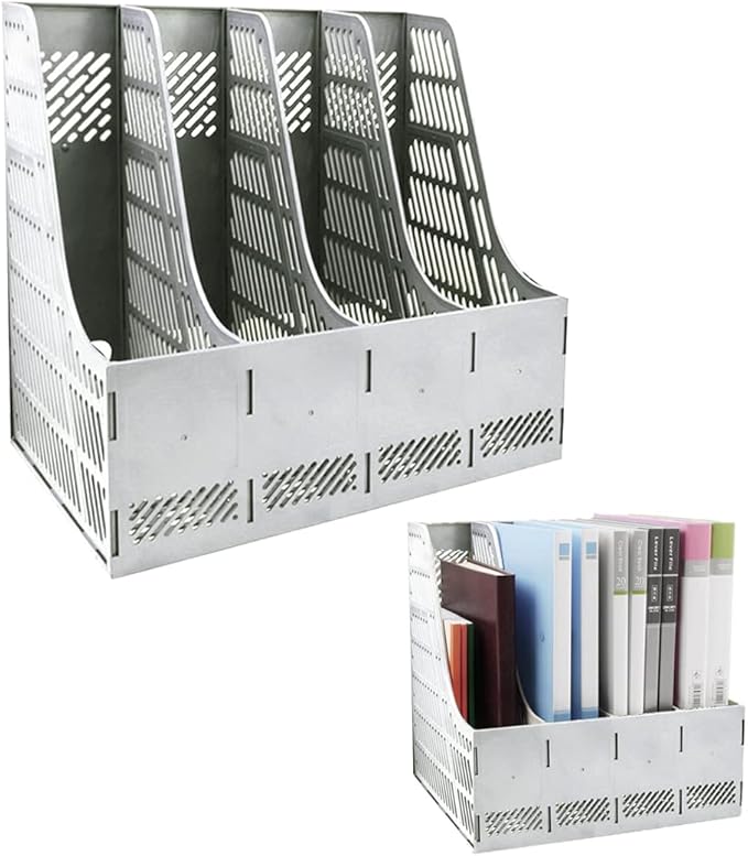 SAYEEC Sturdy Magazine Holder Organizer Desktop 4 Compartment File Holders Frames File Dividers Document Storage Rack Literature Organizer for Office Home School Gray - Image 8