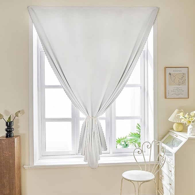 Magic Tape Stick on Portable Curtains for Windows,Bedroom Blackout Curtains for - Thermal Lnsulated No Drill Curtains Room Darkening Black Small Drapes(1 Panels,59Wx72L inch-White) - Image 2