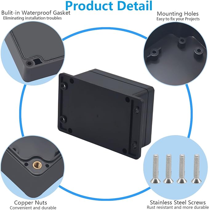 Outdoor Waterproof Junction Box IP67 Project Box ABS Black Electrical Boxes Electronic Enclsoure with Mounting Ear for DIY Project 4.5 x 3.5 x 2.2 inch (115x90x55mm) - Image 6