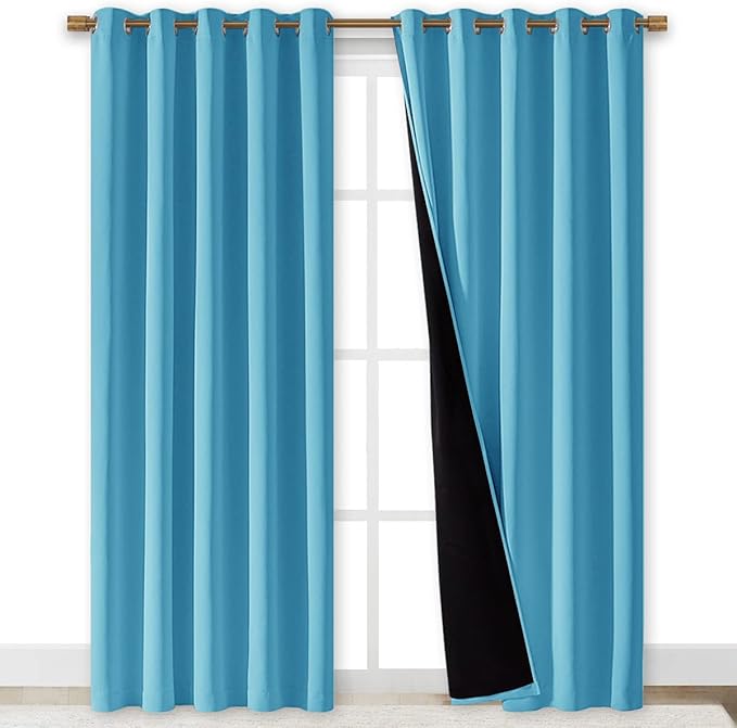 NICETOWN 100% Blackout Window Curtain Panels, Teal Blue, 2 PCs, 62" Wide Each Panel, Cold and Full Light Blocking Drapes with Black Liner for Nursery, 84 inches Drop Thermal Insulated Draperies - Image 2