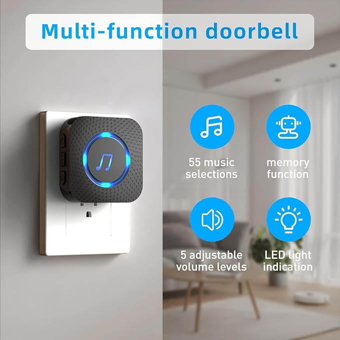 Door Sensor Chime When Door Opens, Door Entry Chime for Business/Home/Office/Store,500 FT Range,26 Chimes 5 Adjustable Volume Door Ringer Alert Black - Image 6