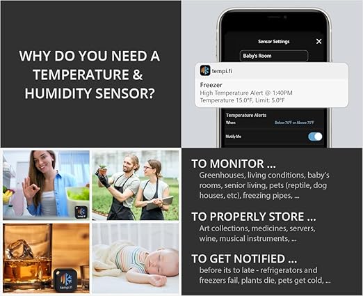Wireless Temperature and Humidity Sensor - Developed in The USA - 24/7 Data Logger with Alarm – Bluetooth Smart Thermometer and Hygrometer - Bluetooth Only - Not WiFi - Image 4
