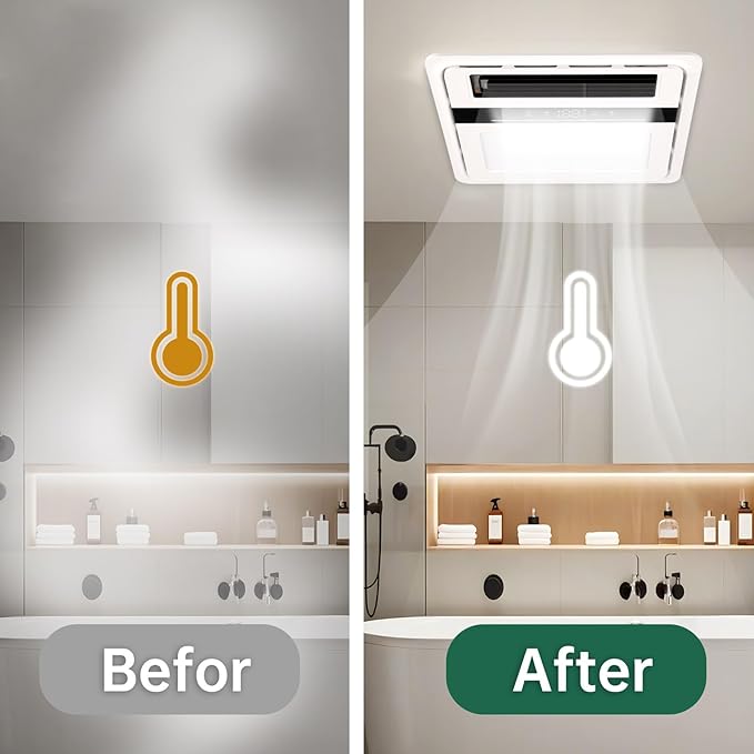Bathroom Fan with Light and Heater, 1700W,140 CFM Ventilation, Remote Control,Quiet Exhaust, 4-in-1 Design for Heating, Lighting, Ventilation & Air Circulation for Comfort in Any Season - Image 5