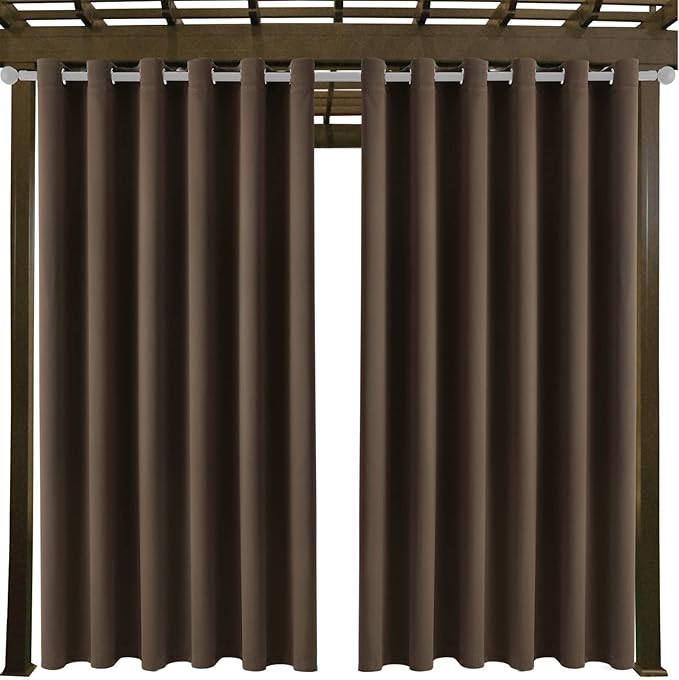 Water Proof Outside Curtains with Grommet Top for Porch, Thermal Insulated Washable Light Block Outdoor Divider Drapes for Patio Gazebo Deck Pool Area Pergola Cabana (W84 x L120, Brown, 2 Panels) - Image 9