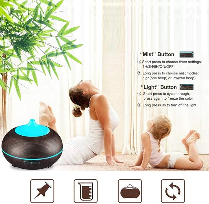 Aromatherapy Essential Oil Diffuser, JoySusie 300ml Wood Grain Ultrasonic Cool Mist Whisper-Quiet Humidifier with Color LED Lights Changing & 4 Timer Settings, Waterless Auto Shut-Off for Spa Baby - Image 6