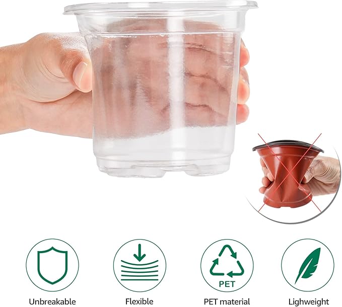 30 Packs 4 Inch Reinforced Clear Nursery Pots with Humidity Dome, Transparent Plastic Plant Pot Seedling Planter with Drainage Holes for Vegetable Propagation, Root Cutting, Seed Starting - Image 6