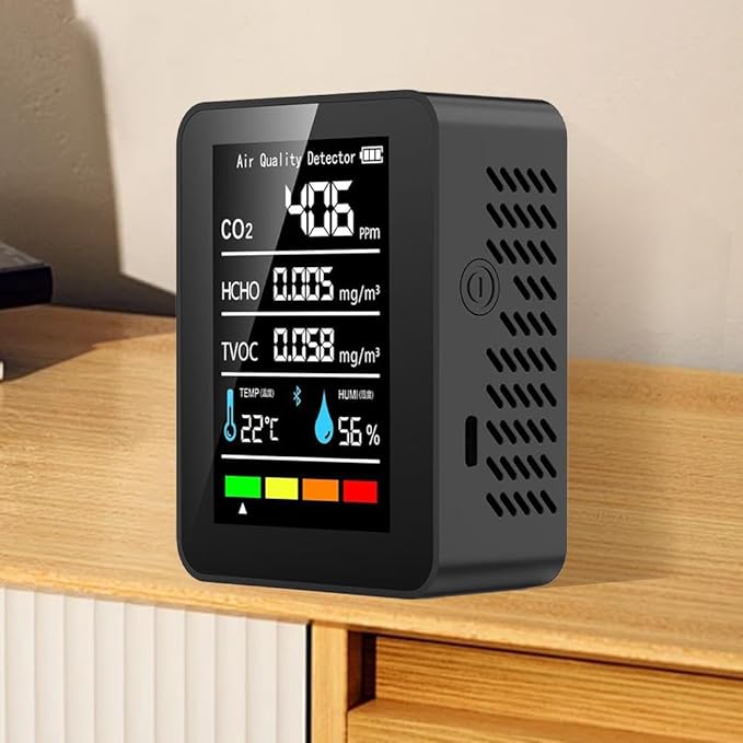 Air Quality Monitor,CO2 Monitor,5in1 Indoor CO2 Detector Formaldehyde HCHO TVOC Tester Alarm,Desktop Air Quality Tester,Air Quality Meters for Home Office Hotel Restaurant School (Black) by HFLWYWD