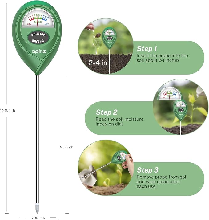apine Soil Moisture Meter,Plants Moisture Meter,Plant Water Meter for Indoor/Outdoor Plants,Hydrometer for Plants（Green） - Image 2