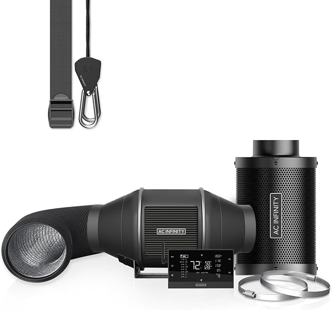AC Infinity Air Filtration PRO Kit 4”, AI Controller with WiFi App Control & Auto Level Adjusting, Inline Fan, Carbon Filter, Ducting, Ventilation System for Grow Tents, Hydroponics, Indoor Gardening by ACInfinity