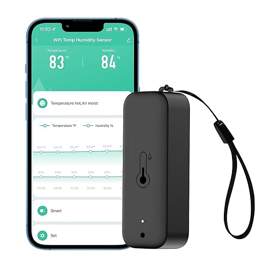 WiFi Thermometer Hygrometer: Smart Temperature Humidity Sensor with App Notification Alert, Data Storage Export, Calibrated Indoor Temperature Monitor, for Room Greenhouse Wine Cellar (1-Pack Black) by GaoducashforSmartLife
