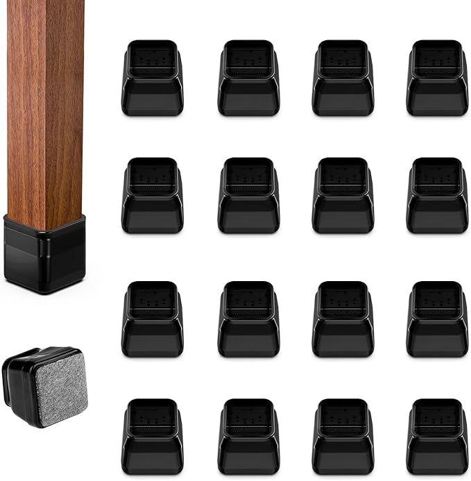 16pcs Square Chair Leg Floor Protectors, Felt Pads Chair Leg Protectors for Hardwood Floors, Silicone Furniture Feet Cups Covers Felt Pads, Prevents Scratches & Reduce Noise, Black, X-Small by BAIPOK