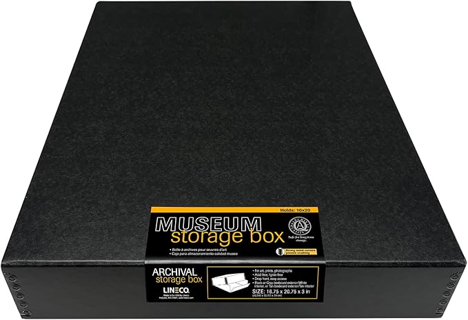 Lineco Museum Archival Storage Box, 16.75x20.75x3 in. Drop Front Design. Acid-Free with Metal Edge. Organize Photos, Pictures, Prints, Documents, Crafts, DIY. Black, 1 Pack by Lineco