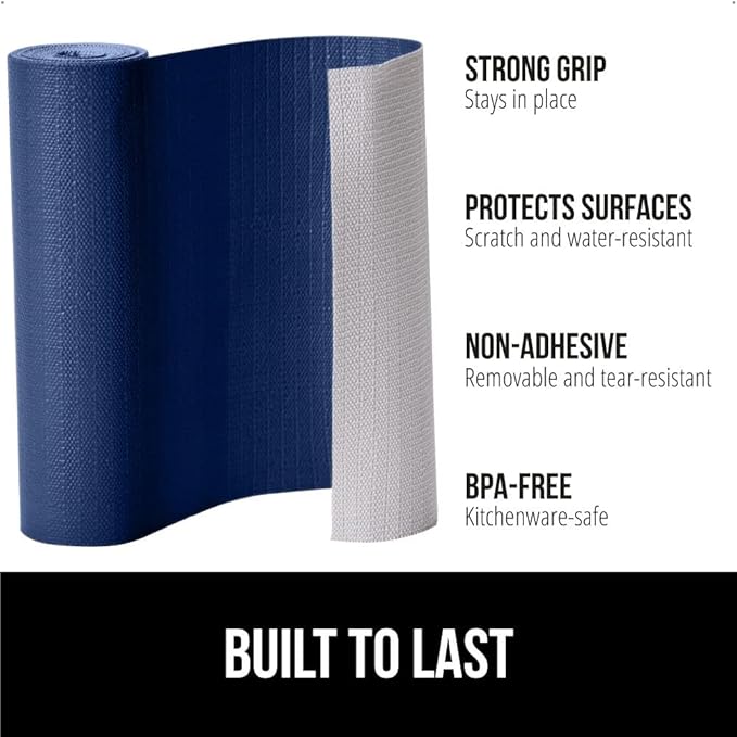 GORILLA GRIP DripGuard Shelf Liner, Non-Adhesive Drawer and Kitchen Cabinet Protector, 20x240 in, Strong Grip Slip Resistant Underside, Smooth Surface Liners for Cabinets, Bathroom Closets, Navy Blue - Image 2