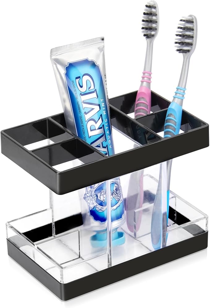 Toothbrush Holders for Bathrooms Countertop Organizer - Electric Toothbrush Holder Set, 5 Slots Toothbrush and Toothpaste Holder, Makeup Brush Storage Caddy for Family Kids (Black) by Chintu