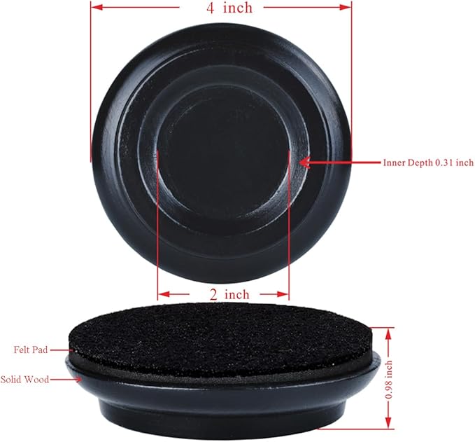 Upright Piano Caster Cups,Premium Quality Hardwood Piano Caster Pads Furniture Leg Pad Set of 4,with Non-Slip Moisture-Proof& Anti-Noise Felt Pads for Hardwood Floor Protectors ((Hardwood-Black) - Image 3