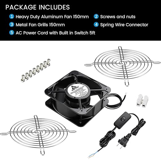 GDSTIME AXIAL Fan 15050, 110V 120V AC 150mm x 150mm x 50mm Fan, Ventilation Exhaust Projects Cooling Fan - Image 7
