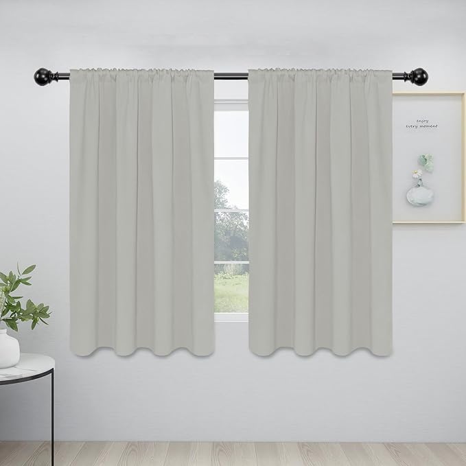 Easy-Going Rod Pocket Blackout Curtains for Bedroom, Room Darkening Window Curtains for Living Room, Thermal Insulated Noise Reduction Solid Window Drapes, 2 Panels(42x54 in, Greyish White) by Easy-Going