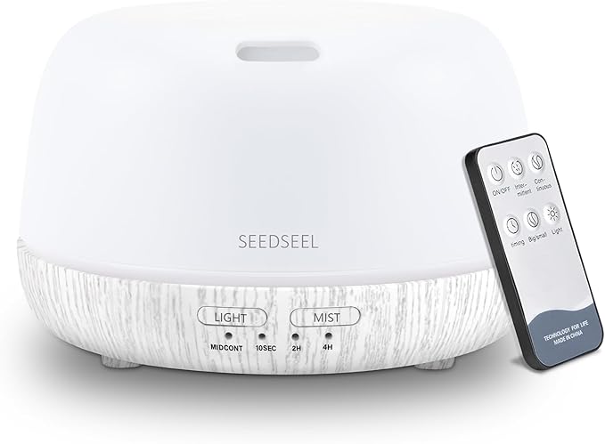 300ML Essential Oil Diffuser with Remote Control, Aromatherapy Diffuser with 7-Color Changing LED Light for Bedroom, Home by SEEDSEEL
